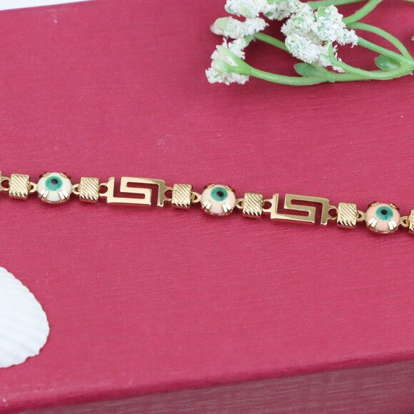 "Greek Key Evil Eye Rose Gold Bracelet, XPNL0825 - Picture 11 of 12